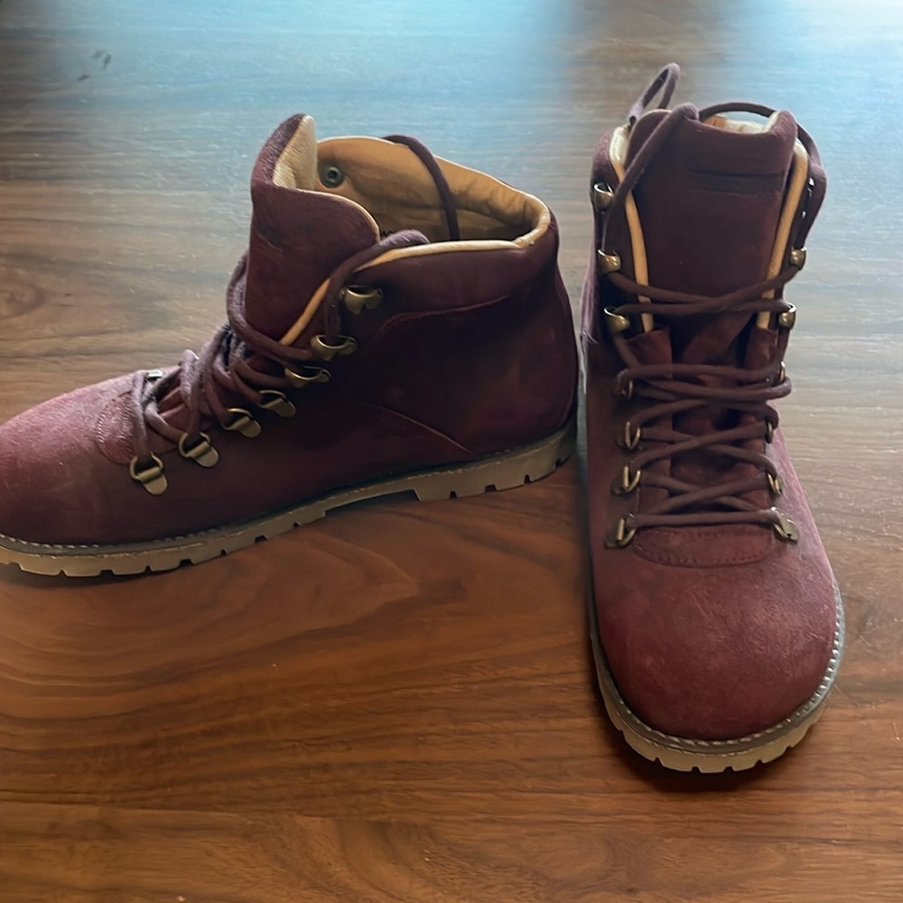 Birkenstock Maroon/Burgundy Nubuck Leather Laced Jackson Hiking Boot 39 (8-8.5)